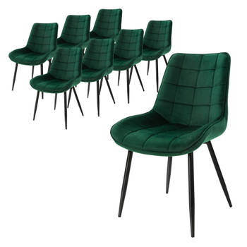 ML-Design Set van 8 Eetkamerstoelen met Rugleuning, Donkergroen, Keukenstoel met Fluwelen Bekleding, Gestoffeerde Stoel