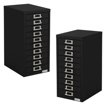 ML-Design set van 2 archiefkasten met 10 laden, 28x38x60cm, zwart, metalen ladekast DIN A4, kantoorkast met