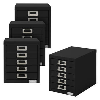 ML-Design set van 4 archiefkasten met 5 laden, 28x38x33 cm, zwart, metalen ladekast DIN A4, kantoorkast met