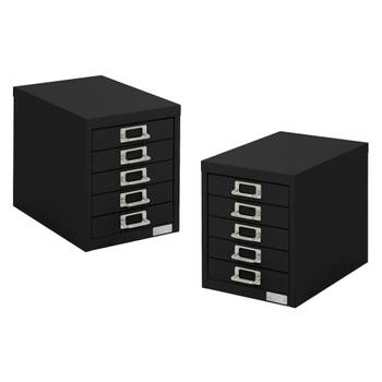 ML-Design set van 2 archiefkasten met 5 laden, 28x38x33 cm, zwart, metalen ladekast DIN A4, kantoorkast met
