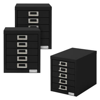 ML-Design set van 3 archiefkasten met 5 laden, 28x38x33 cm, zwart, metalen ladekast DIN A4, kantoorkast met