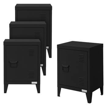 ML-Design set van 4 archiefkasten, 40x30x57,5 cm, zwart, staal, vrijstaande kantoorkast met 4 poten, kleine opbergkast,
