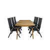 Julian tuinmeubelset tafel 100x210cm en 6 stoel Break zwart, naturel.