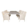 Levels tuinmeubelset tafel 100x160/240cm en 8 stoel Malin wit, grijs.