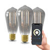 Calex Slimme Lamp - E27 - ST64 - Titanium - Warm Wit licht - 7W - 3 Stuks