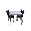 Jimmy150 eethoek eetkamertafel uitschuifbare tafel lengte cm 150 / 240 wit en 4 Windu Lyx eetkamerstal velours zwart.
