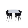 Jimmy150 eethoek eetkamertafel uitschuifbare tafel lengte cm 150 / 240 wit en 4 Velvet eetkamerstal zwart.