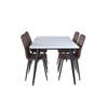 Jimmy150 eethoek eetkamertafel uitschuifbare tafel lengte cm 150 / 240 wit en 4 Windu Lyx eetkamerstal bruin.