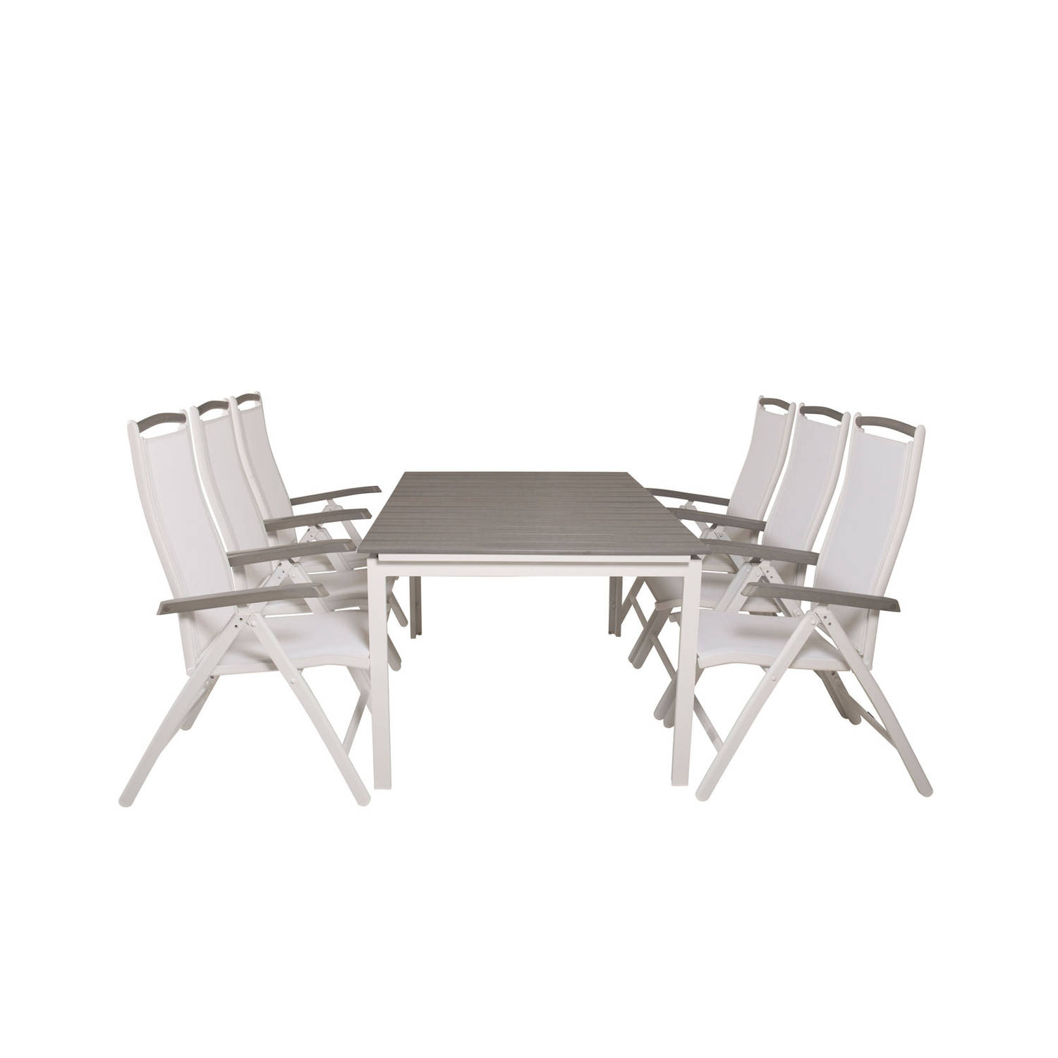 Levels tuinmeubelset tafel 100x160/240cm en 6 stoel 5posalu Albany wit, grijs.