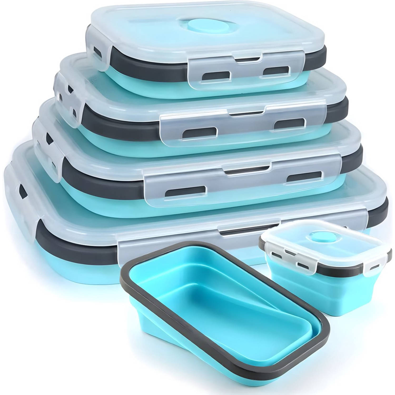 HI NATURE™ Vershoudbakjes opvouwbaar - Lunchbox volwassenen - Meal prep bakjes - Bewaarbakjes - Magnetron bakjes met deksel - Diepvriesbakjes - Siliconen vershouddoos - Vleeswarend