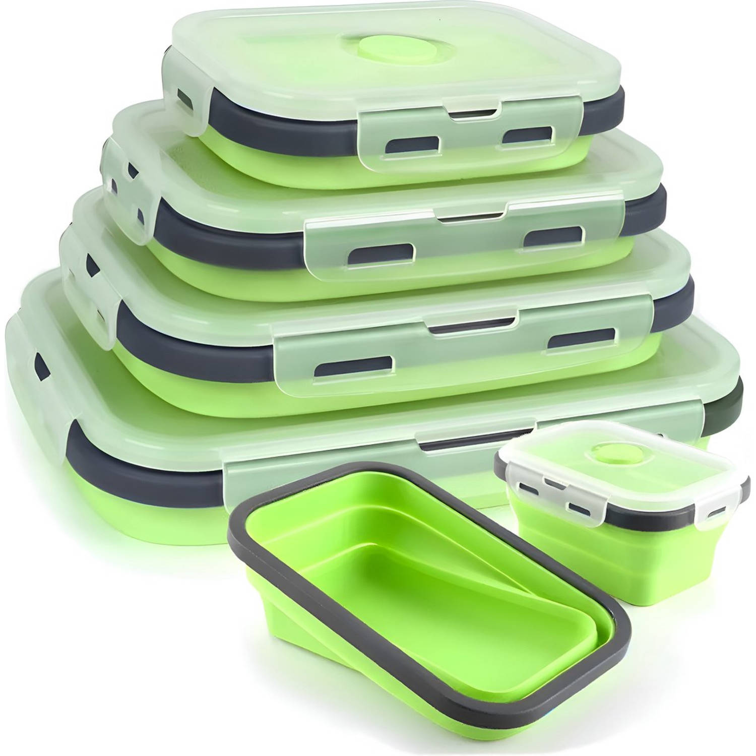 HI NATURE™ Vershoudbakjes set 4 stuks - Bewaarbakjes opvouwbaar - Diepvriesbakjes vierkant - Meal prep bakjes - Lunchbox - Magnetron bakjes met deksel - BPA Vrij Siliconen vershoud
