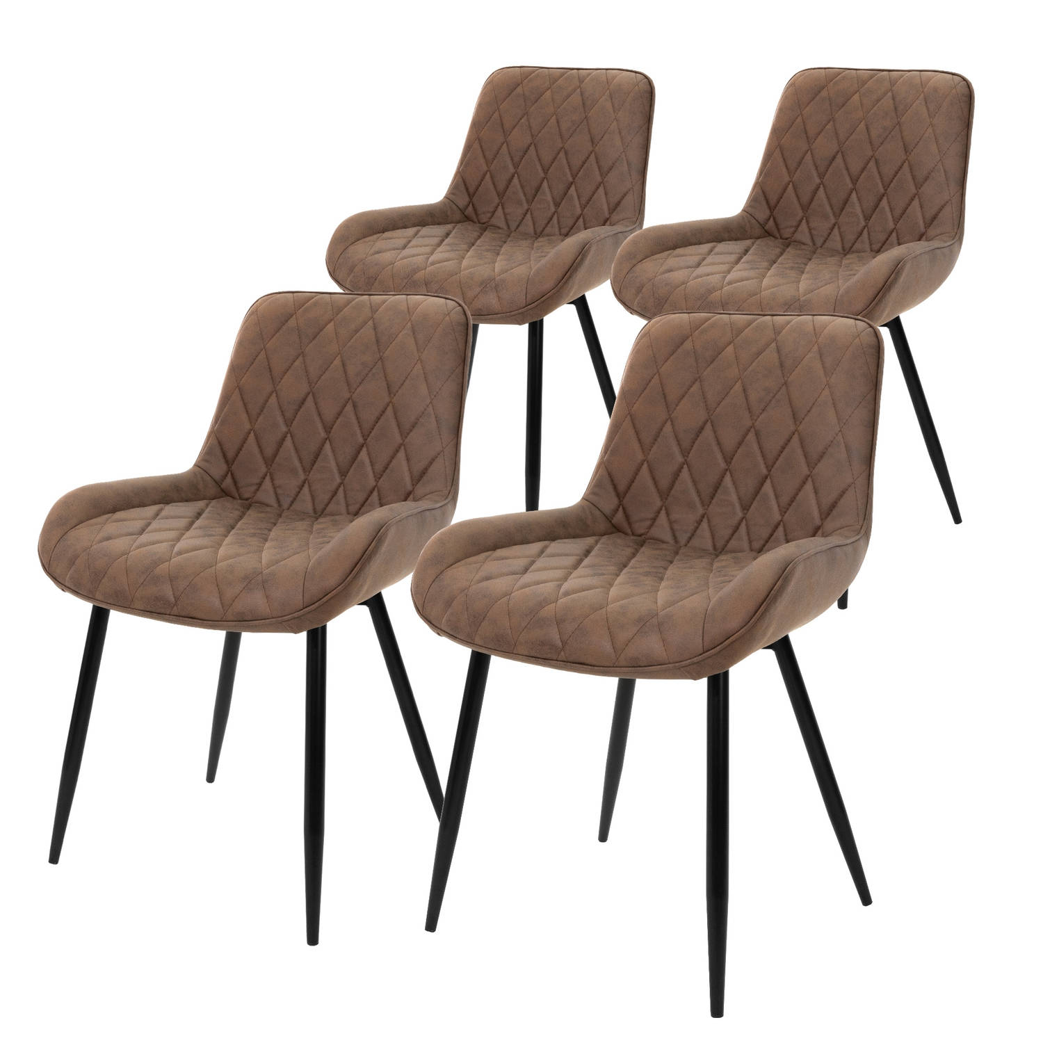 ML-Design Set van 4 Eetkamerstoelen Eetkamerstoel met rugleuning en armleuningen, bruin, PU kunstlederen zitting, metalen poten, keukenstoelen woonkamerstoelen gestoffeerde stoel