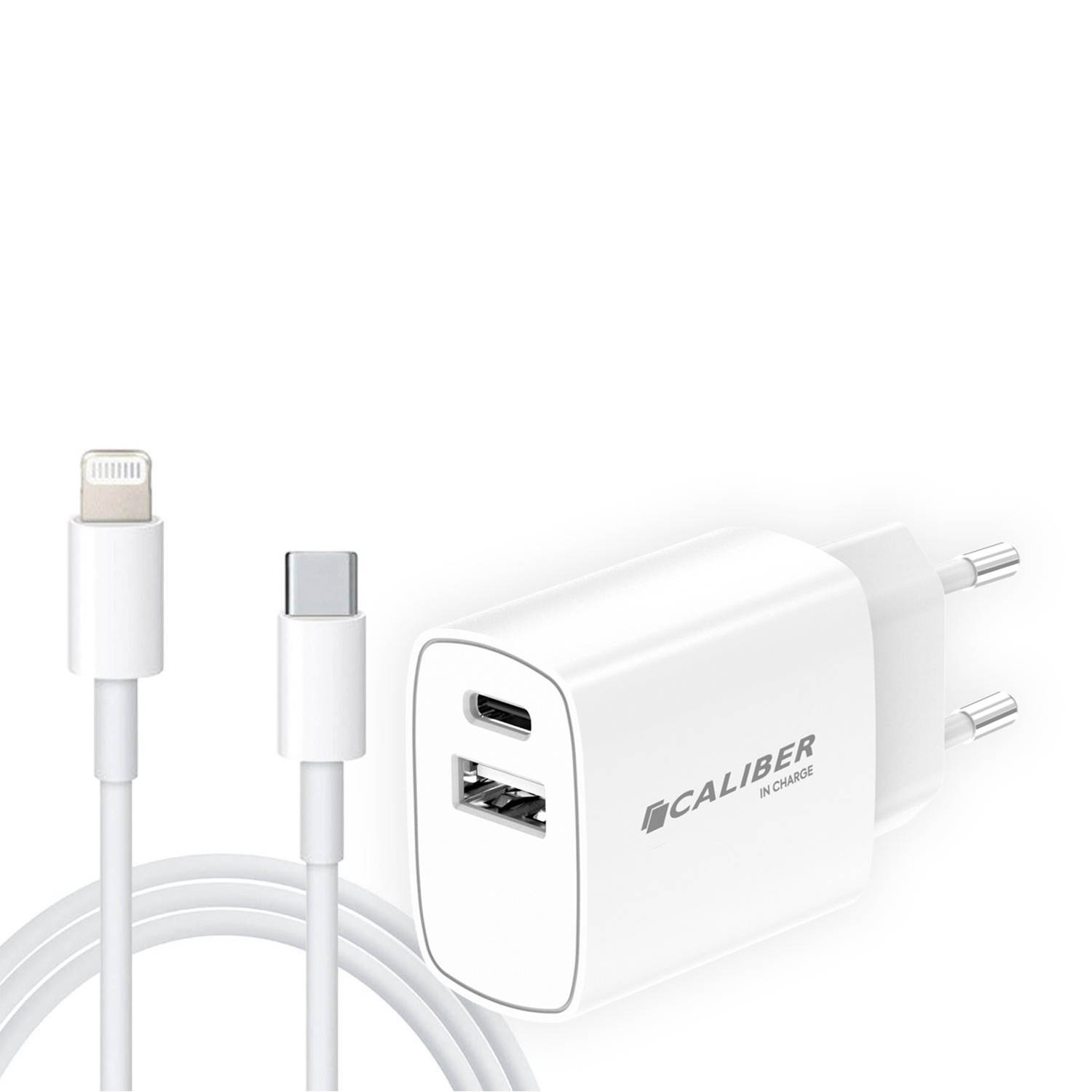 Caliber Oplader iPhone USB C naar Lightning Kabel 20 Watt snellader iPhone en iPad oplader USB C en 