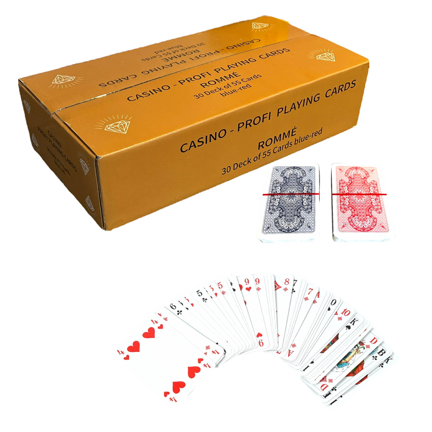Casino Profi Playing Cards 60 x 55 Speelkaarten 30 x Rood & 30 x Blauw 9,2 x 5,9 cm