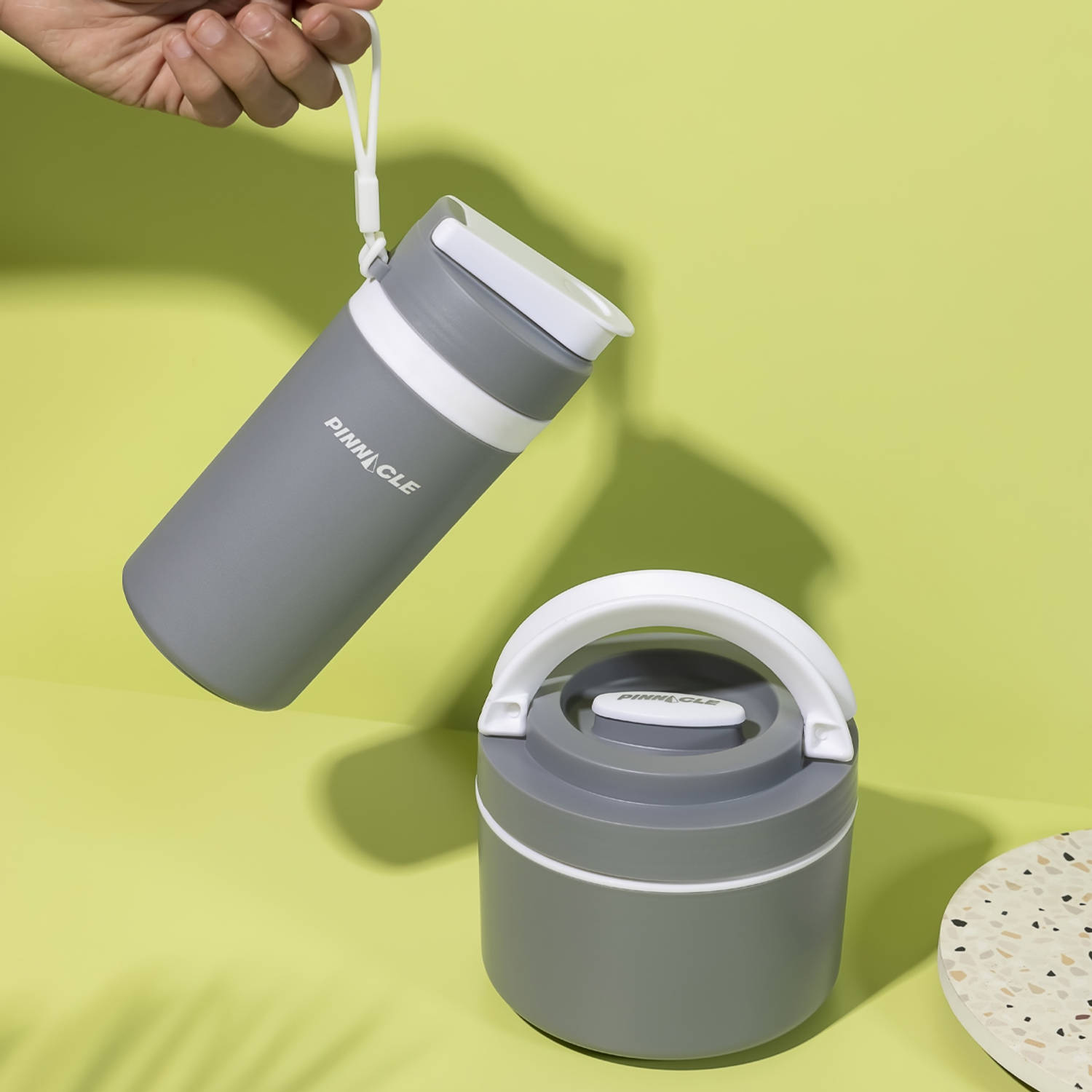 Pinnacle Pixel Combi Set Trommel-Drinkfles-Cool Grey- Handig voor onderweg Lunchbox