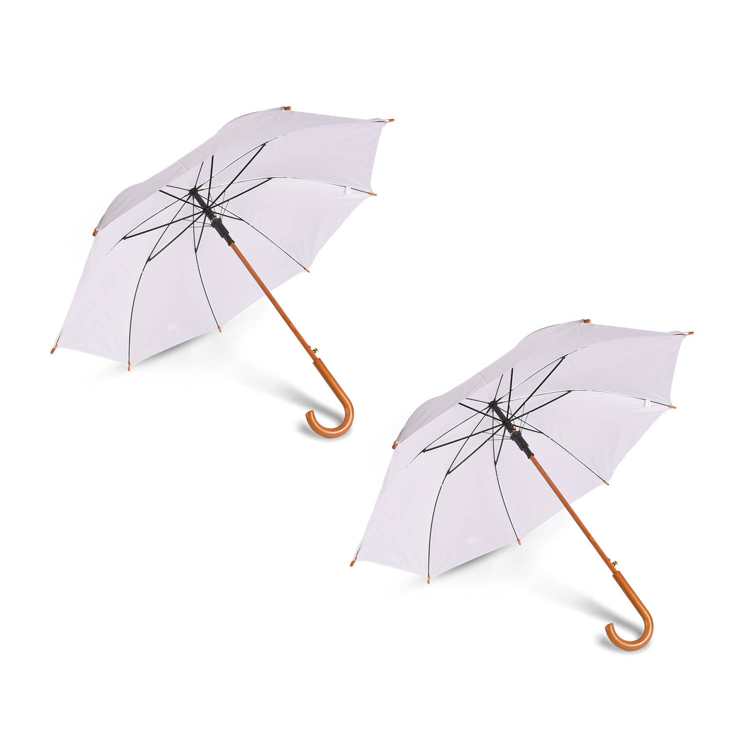 Set van 2 Automatische Opvouwbare Paraplu voor Volwassenen - Sterk en Stijlvol – Witte Paraplu Met Houten Handvat