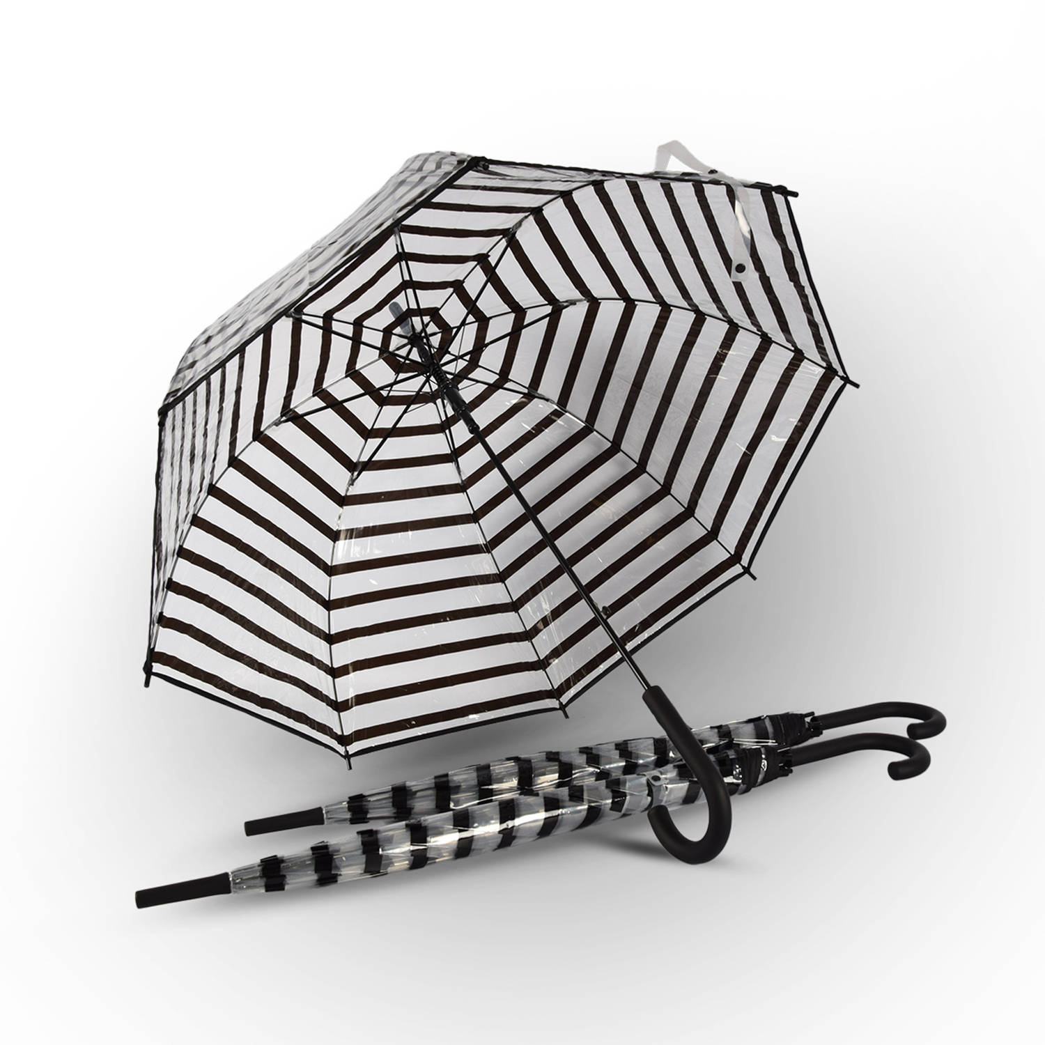 Set van 3 Transparant Koepelparaplu met Haak | 86 cm Diameter - Windproof | Automatische en Opvouwbaar Paraplu met Zwart Design | Origineel Valentijnscadeau