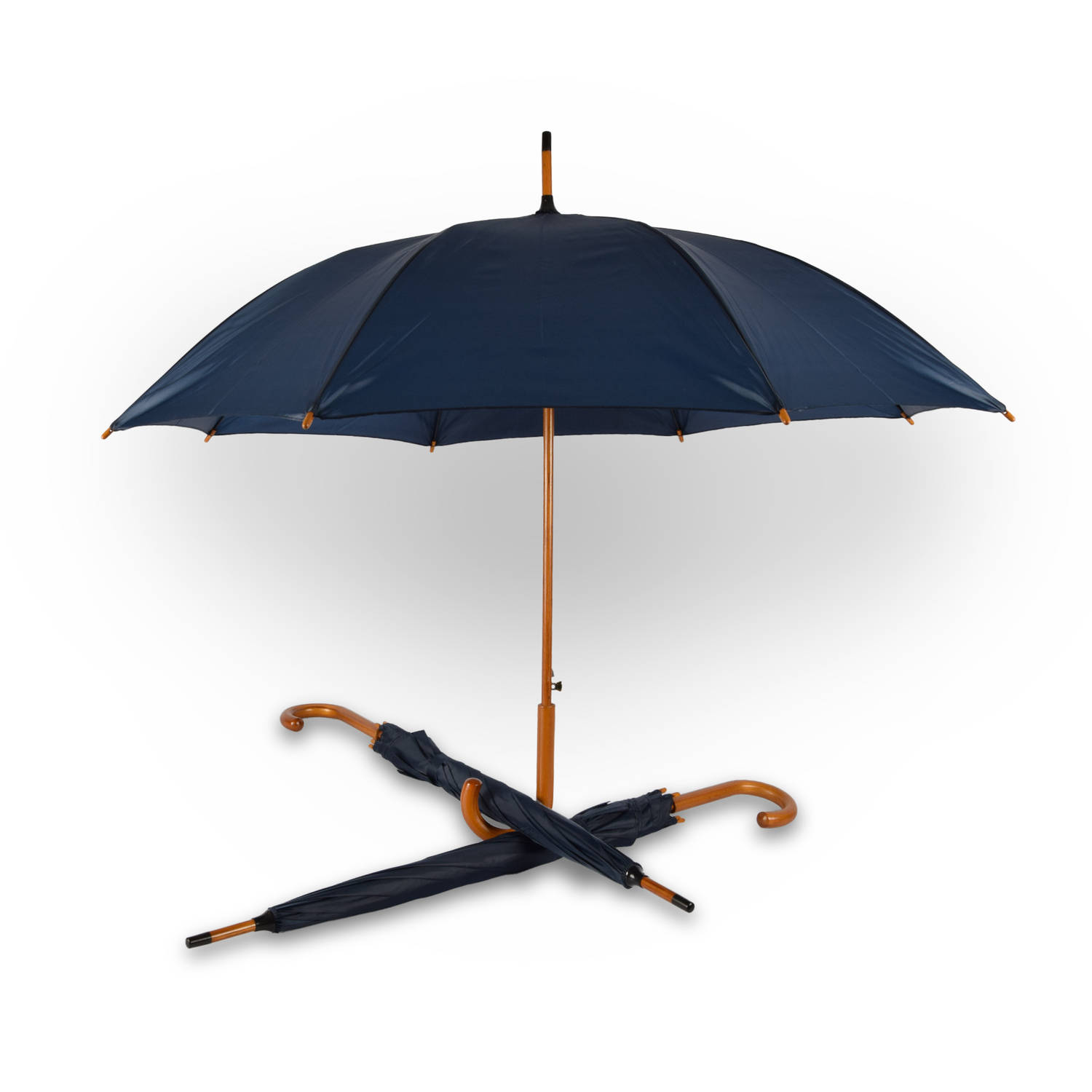 3x Paraplu Automatische paraplu navy blauw Opvouwbare paraplu Houten handvat 89cm*98cm