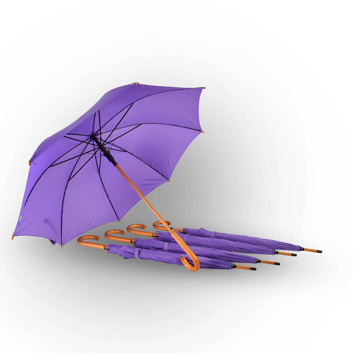 5x Paraplu Automatische paraplu paars Opvouwbare paraplu Houten handvat 89cm*98cm