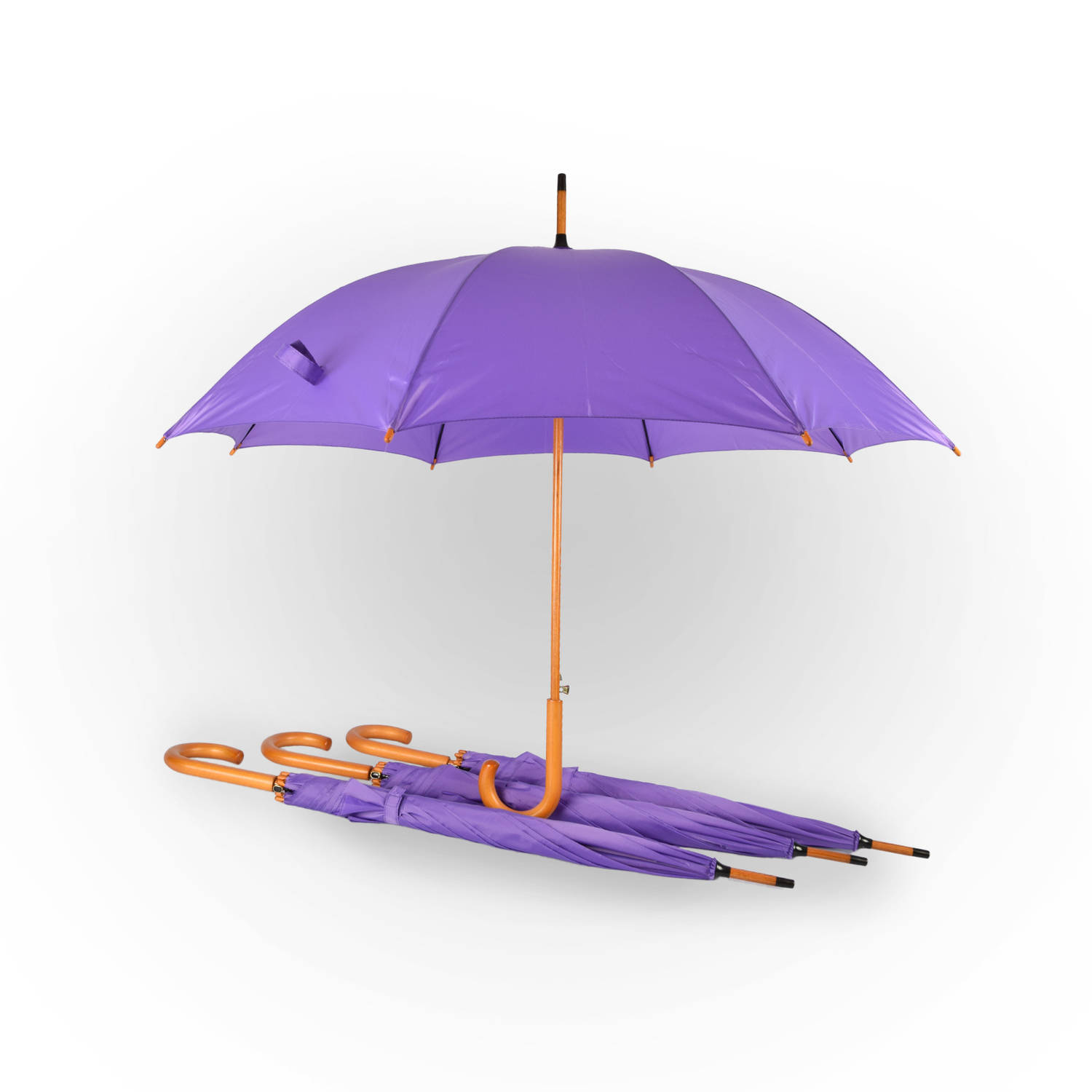 Set van 4 Elegante Paarse Paraplu's voor Volwassenen met Houten Handvat – Automatische en Windbestendig - 98cm Diameter