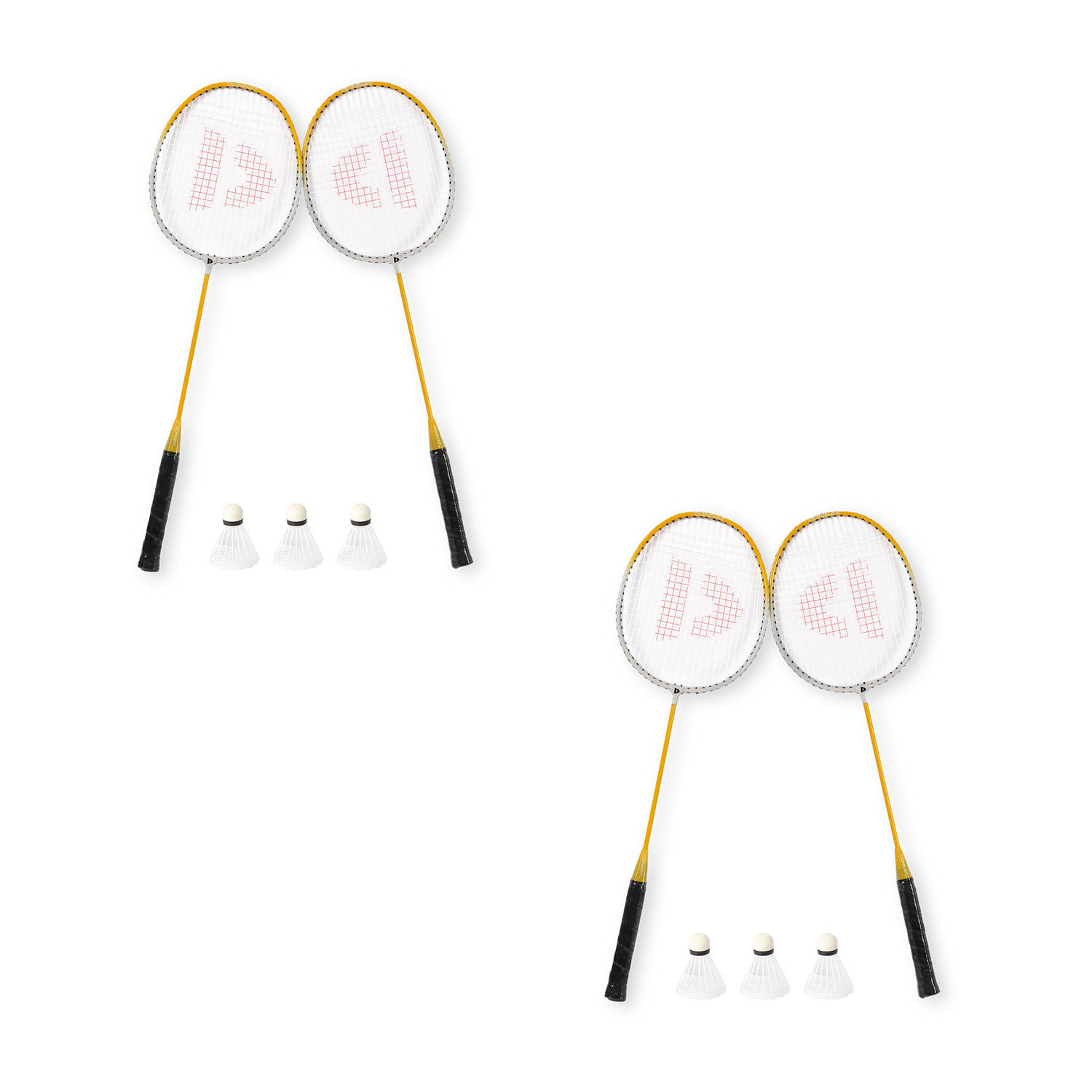 Complete Badmintonset voor Recreatieve Spelers - Inclusief Draagtas – 4x Aluminium Rackets – 6x Bio Plastic Shuttles - Geel