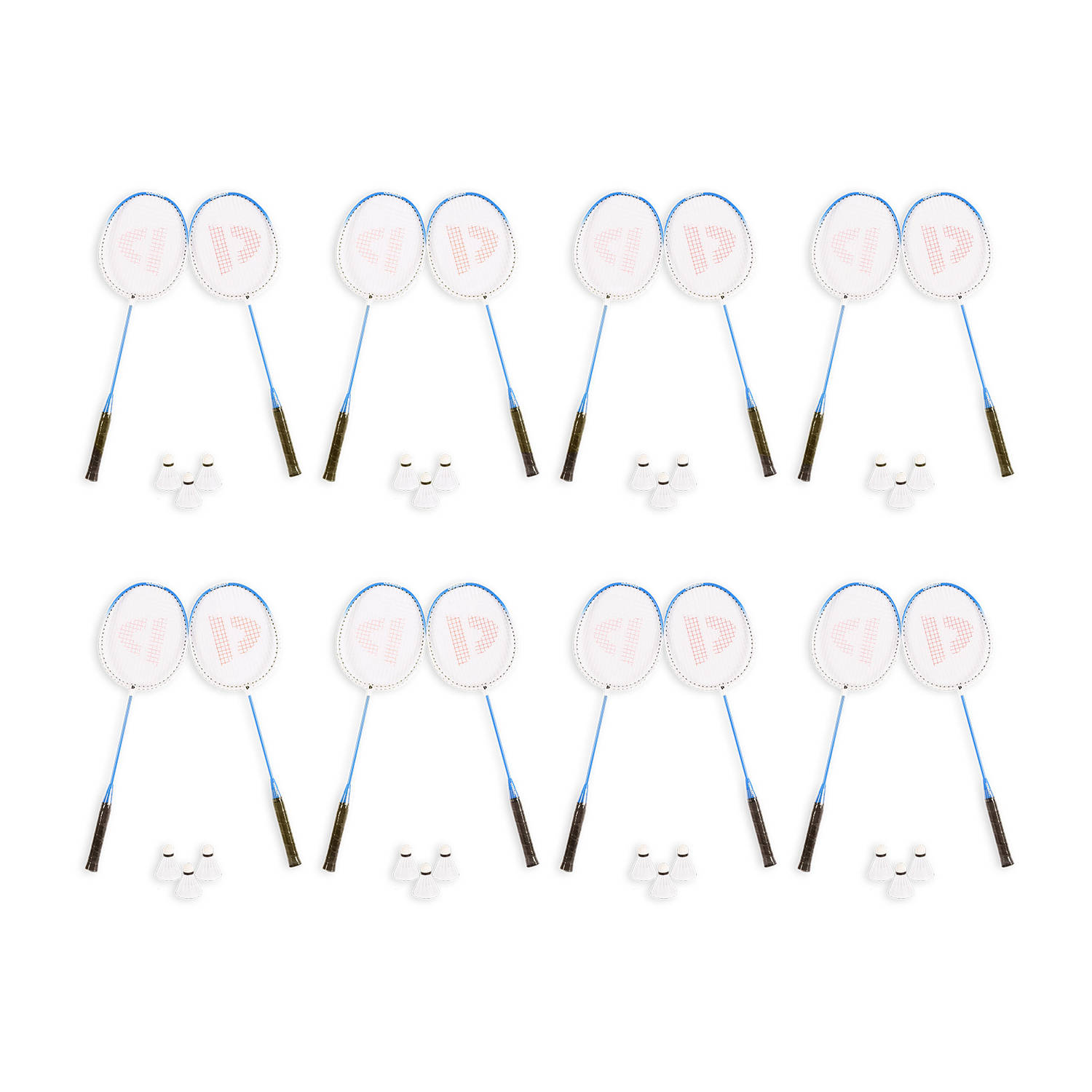 Badminton Set voor 16 Personen - 8 Sets met 16 Badminton Rackets en 24 Shuttles - Inclusief Draagtas