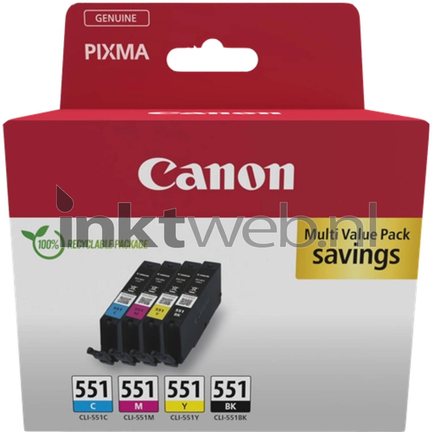 Canon Inktcartridge CLI-551 BK-C-M-Y Multipack Origineel Combipack Zwart, Cyaan, Magenta, Geel 6509B