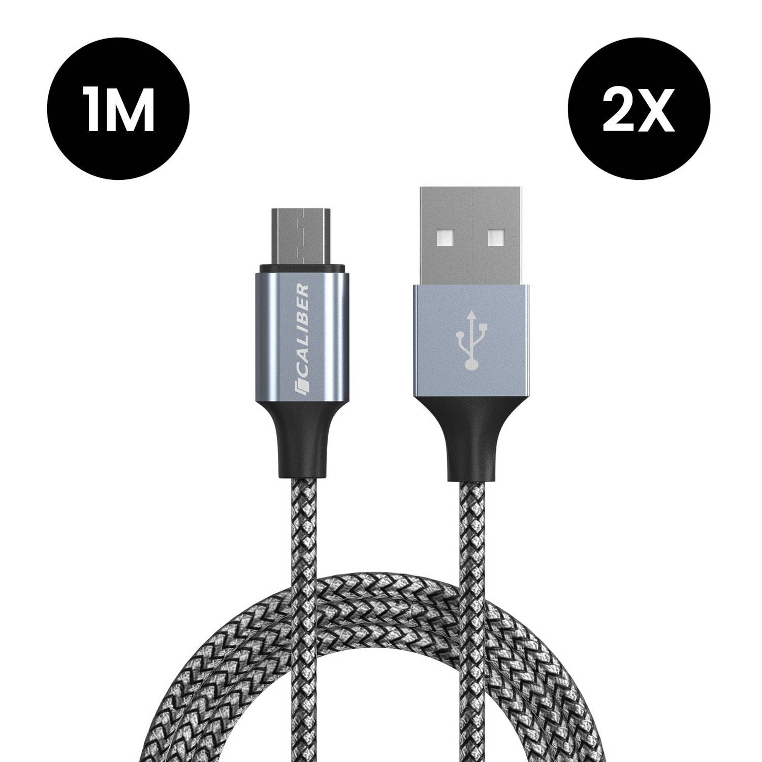 Caliber 2 x USB-C Kabels USB C naar USB A 2 Stuks Sterke Nylon oplaadkabel & Datakabel (CL-UC-2PACK)