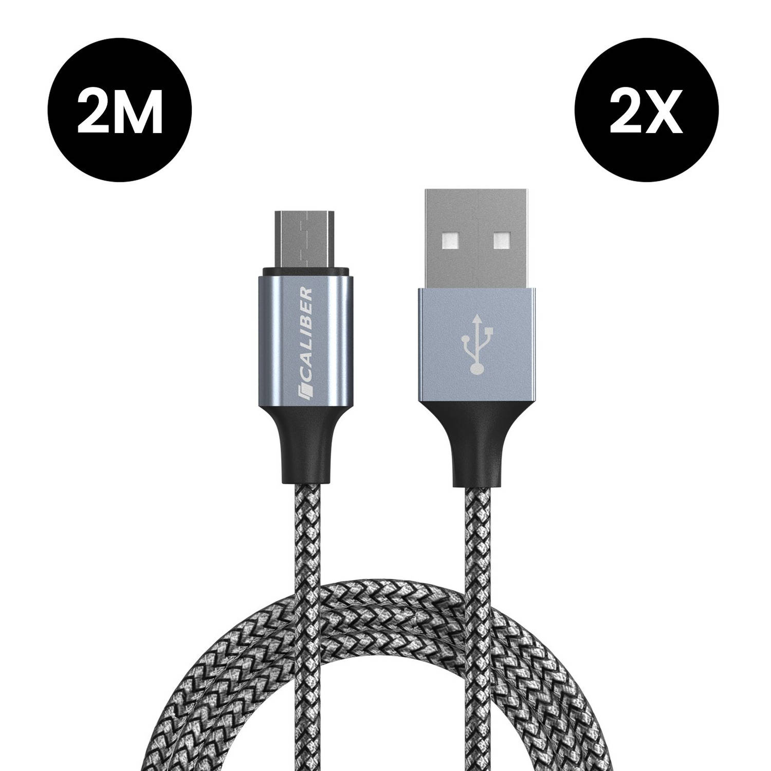 Caliber 2 x USB C Kabel USB C naar USB A 2 meter 2 stuks in verpakking Sterke Nylon oplaadkabel (CL-