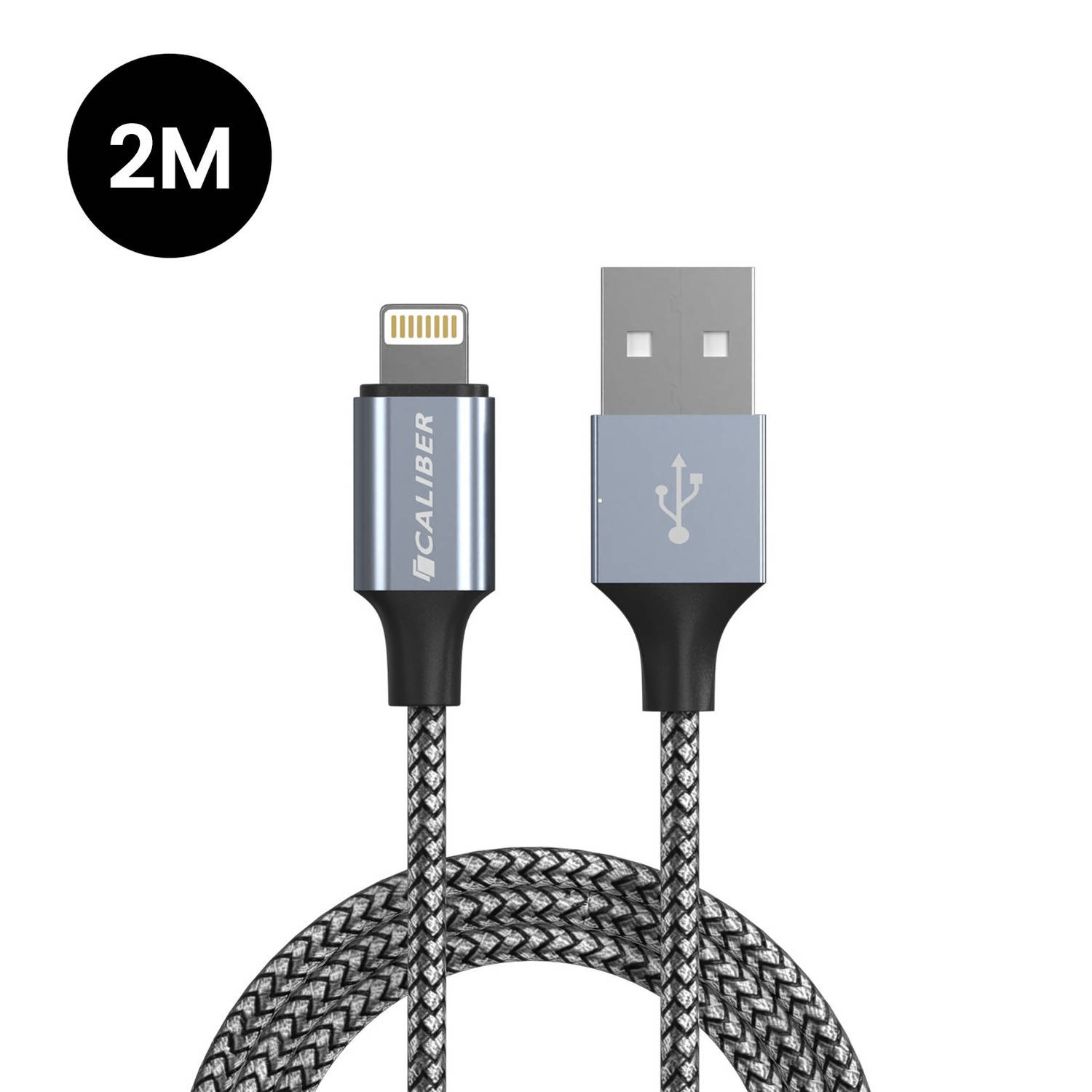 Caliber iPhone oplader kabel Lightning USB Kabel 2 meter iPhone Kabel Sterke Nylon Oplaadkabel & Dat
