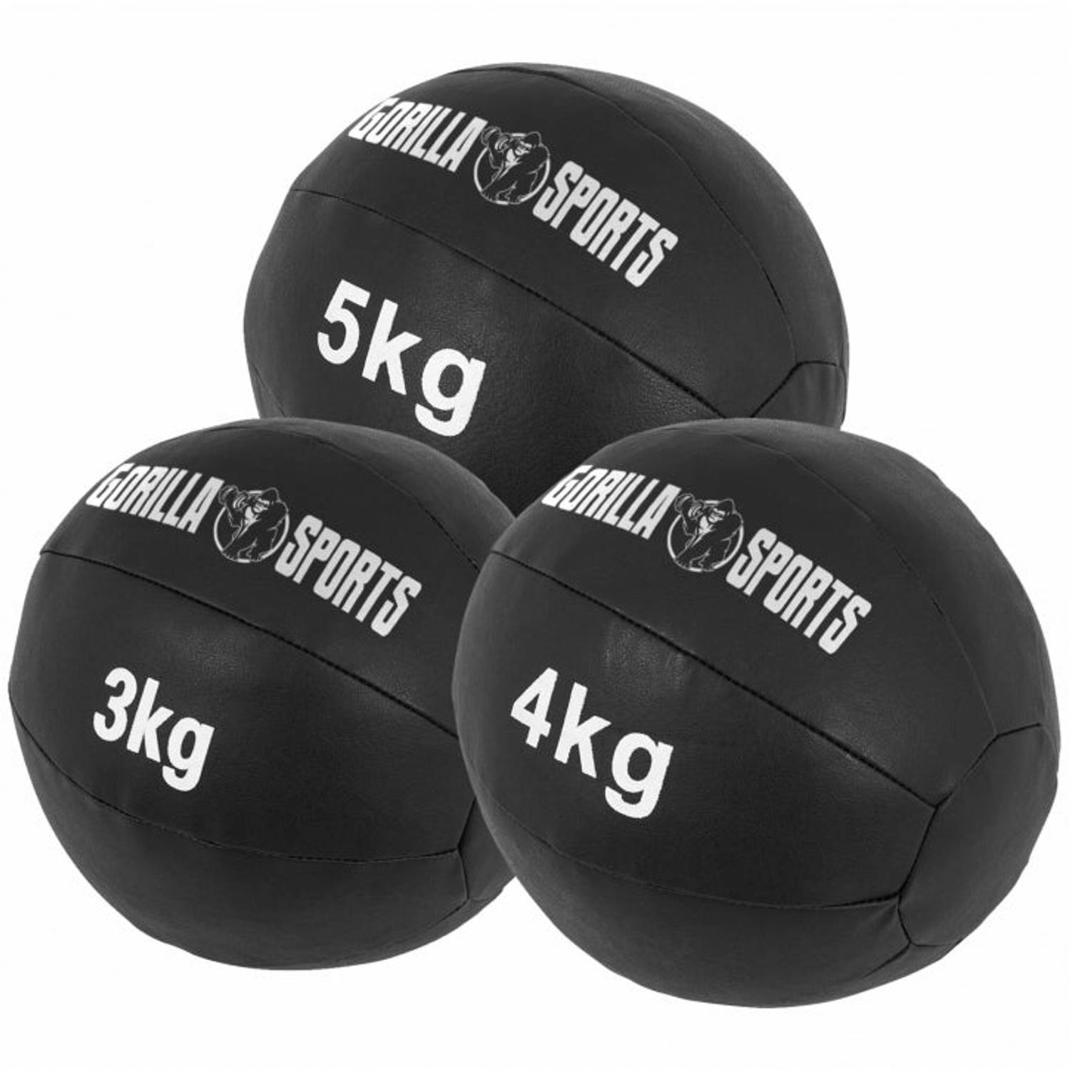 Gorilla Sports Medicineballen set 12 kg 3, 4 & 5 kg Leer