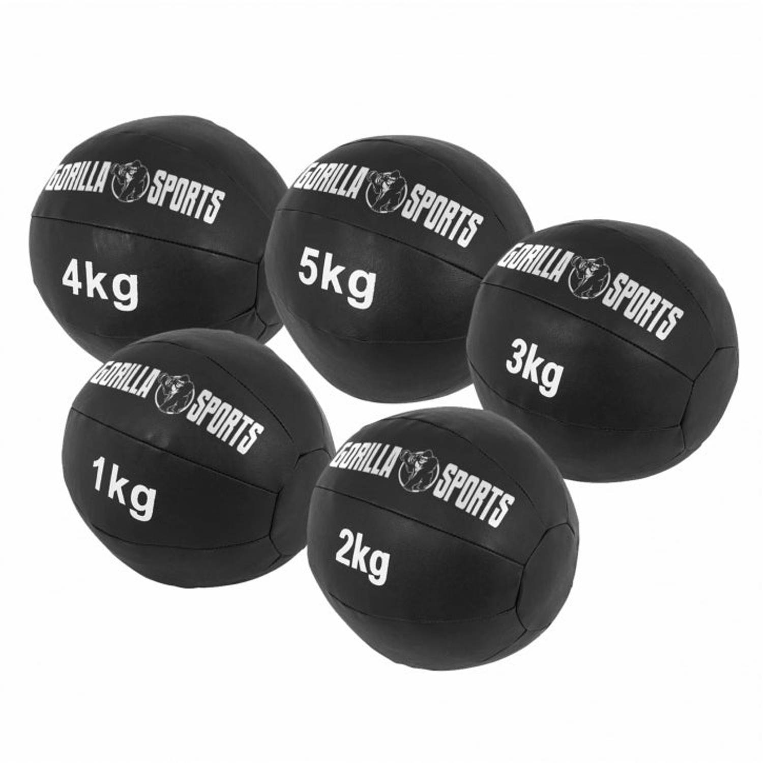 Gorilla Sports Medicineballen set 15 kg 1, 2, 3, 4 & 5 kg Leer