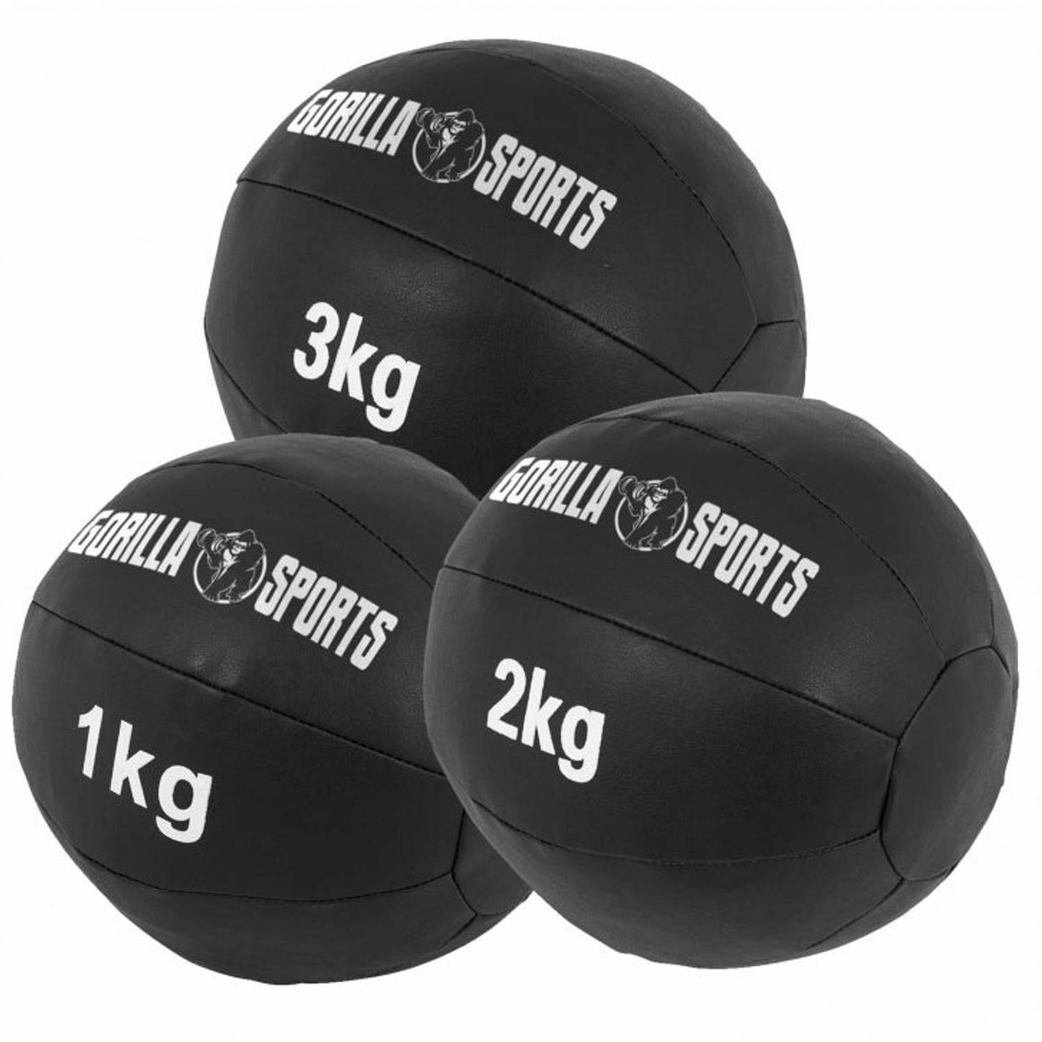 Gorilla Sports Medicineballen set 6 kg 1, 2 & 3 kg Leer