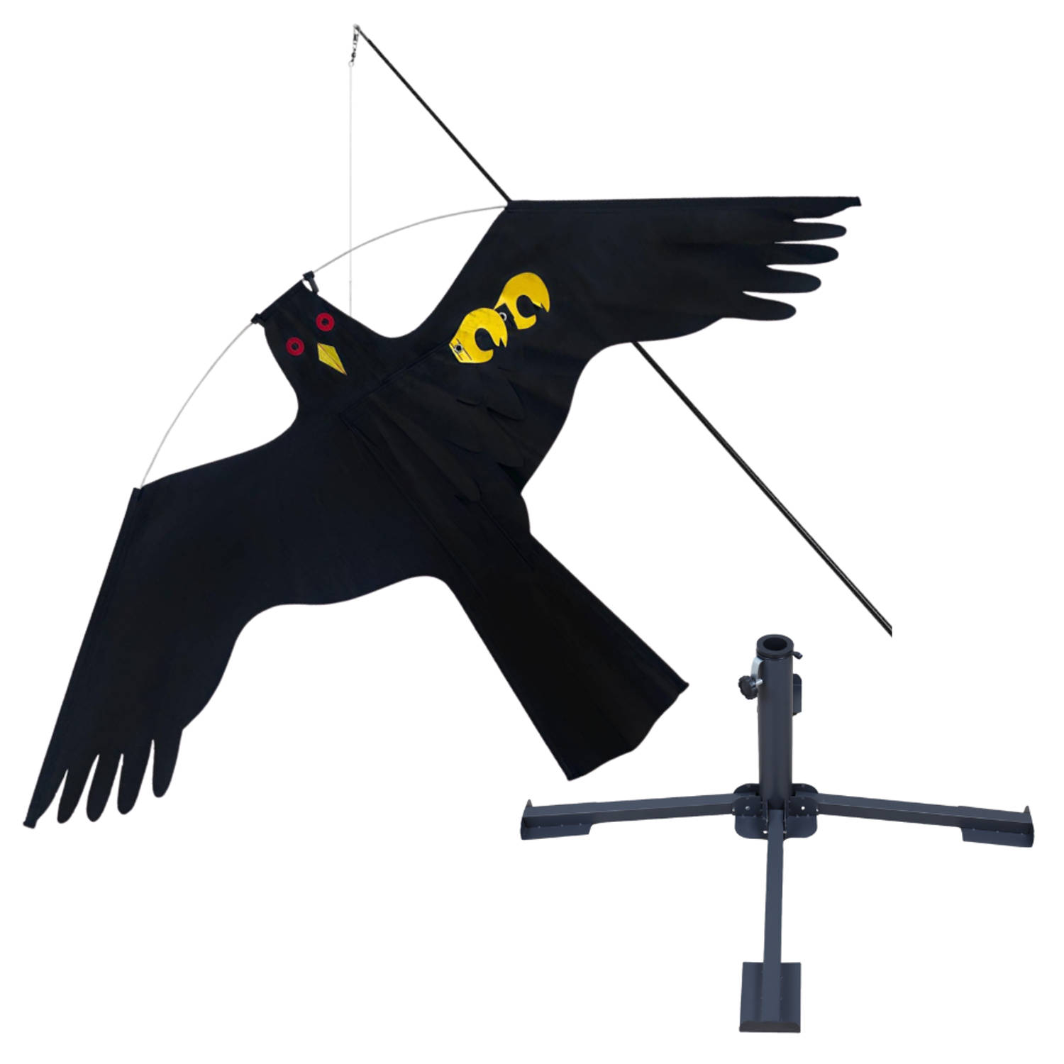 HIXA Vogelverjager 4 Meter - met Parasolvoet - Duivenverjager - Vogelverschrikker - Kraaien - Zwart - Nylon