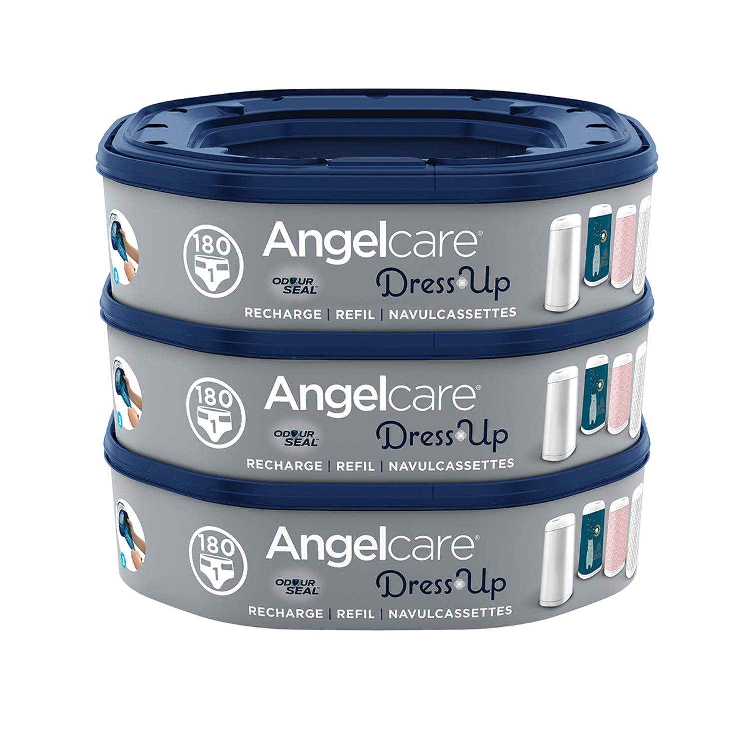 AngelCare Navulling Luieremmer Baby - Achthoekige Navulcassettes - Voor Dress Up - 3 Stuks