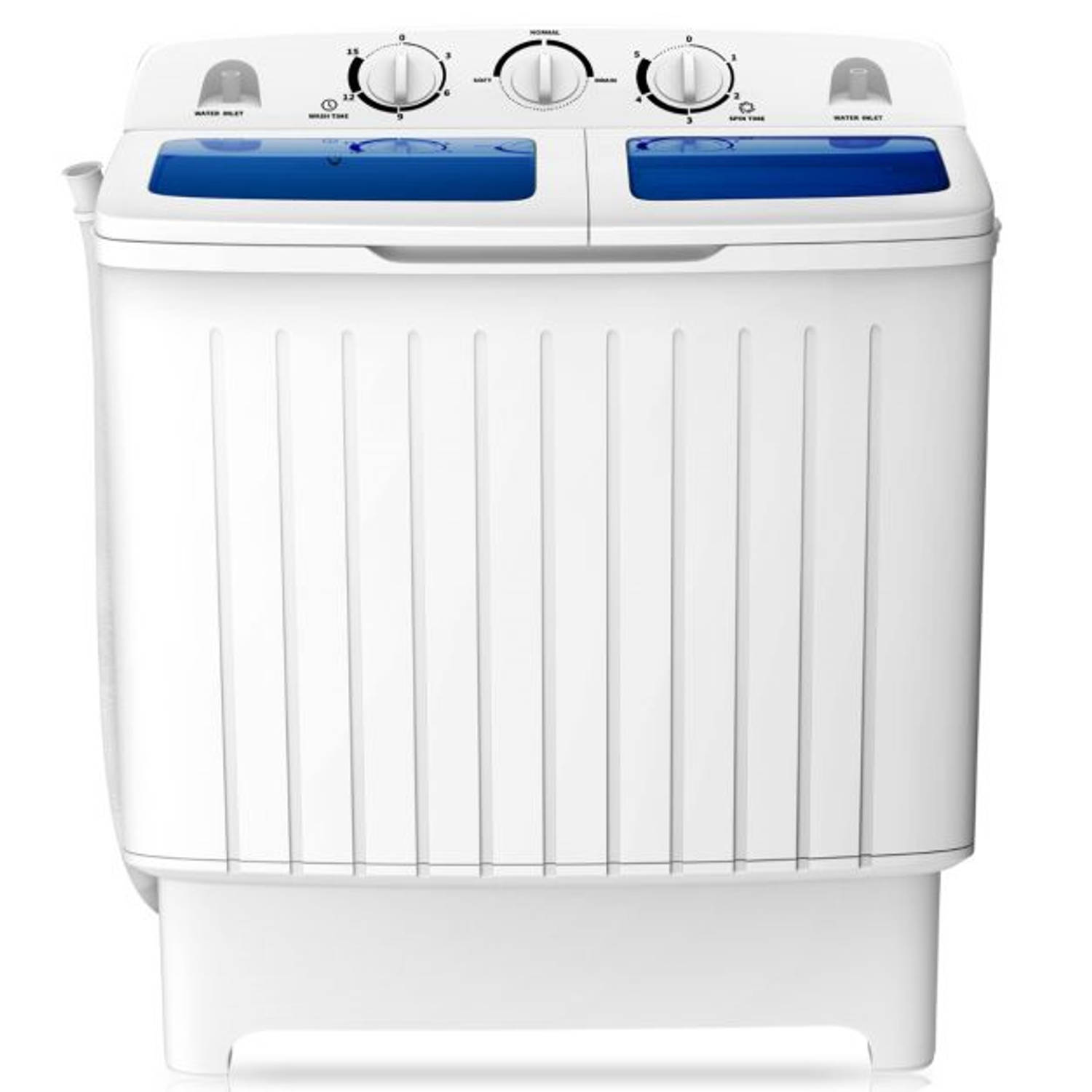 Costway camping wasmachine met dubbele trommel 5 Kg was-3 Kg centrifuge laadvermogen wit-blauw