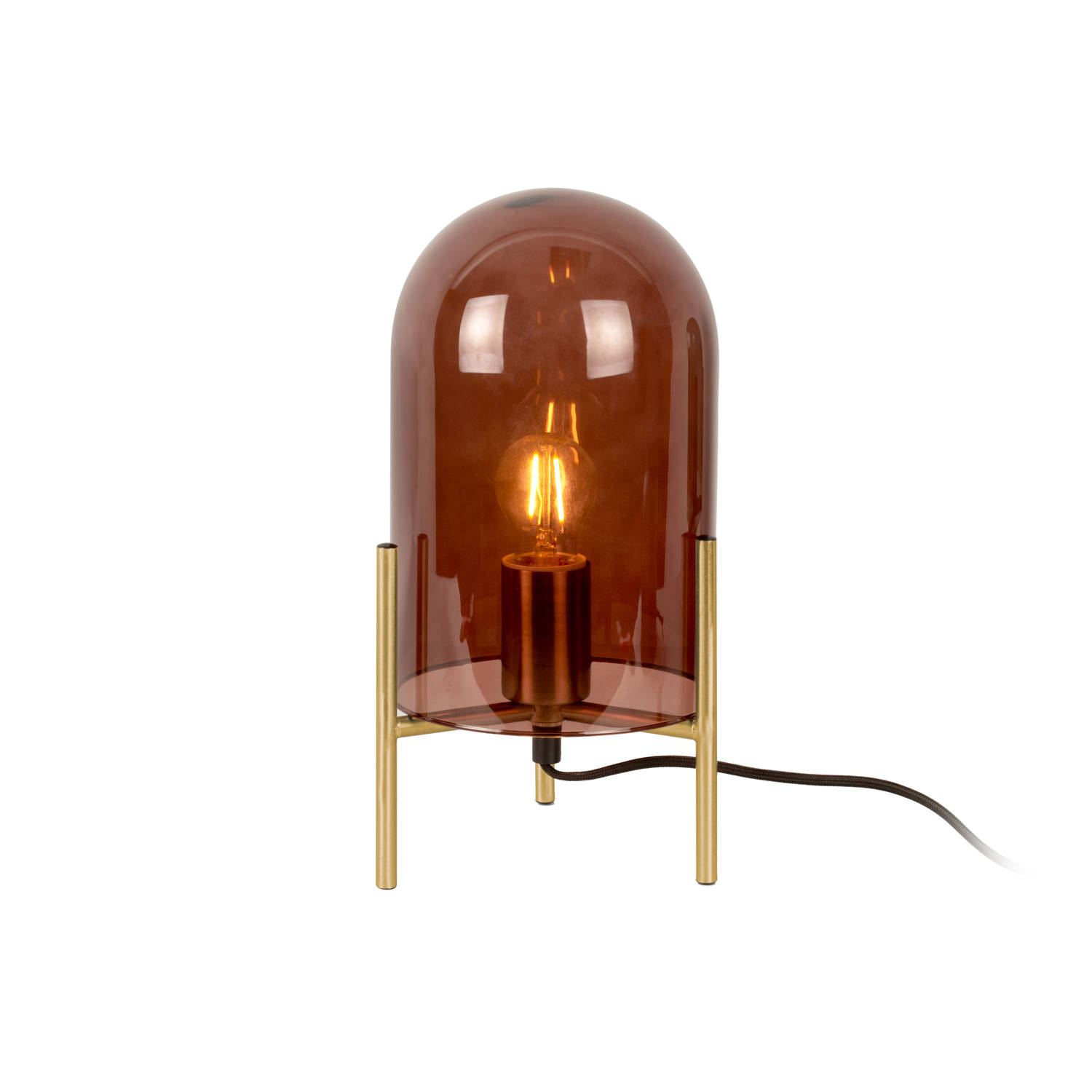 Leitmotiv Tafellamp Glas Bell Chocolade Bruin Gouden frame