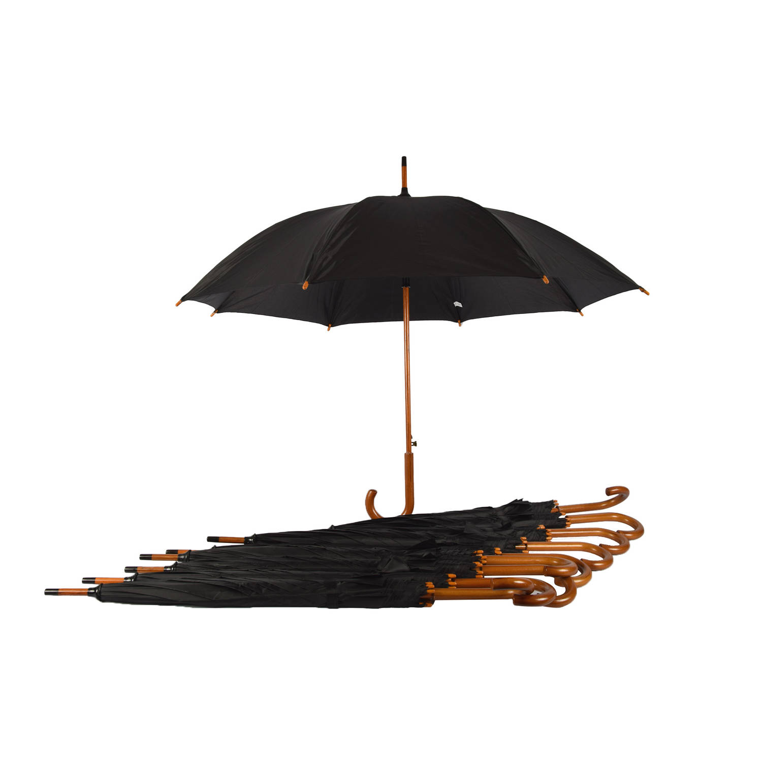 Voordelpak: Set van 10 Zwarte Automatische Paraplu's met Houten Handvat - 102cm Diameter – Groot Formaat voor Volwassenen - Windbestendig