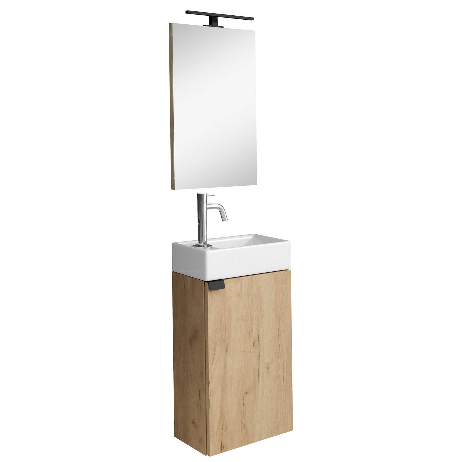 Badplaats Toiletmeubel Apollo LED 40 x 22 cm - Licht Eiken - Fonteinmeubel met Wastafel en Spiegel