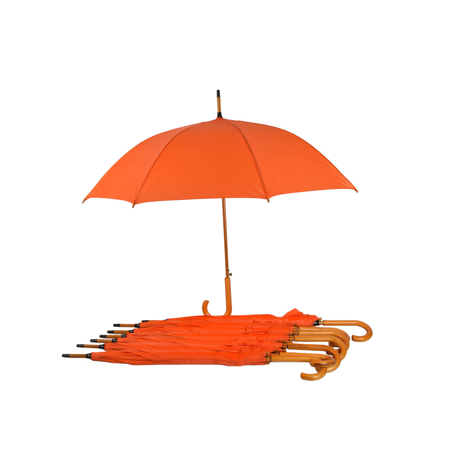Set van 7 Automatische Paraplu Voor Volwassenen | 102cm Diameter | Windproof met Groot Formaat | Oranje met Houten Handvat