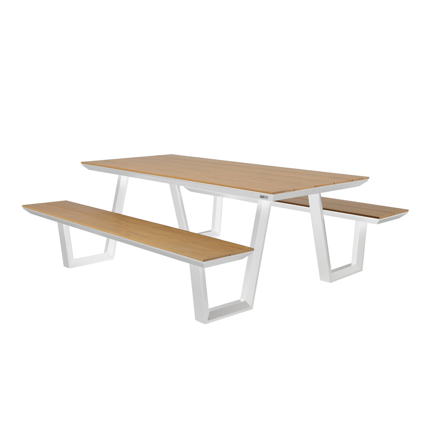 AXI Nori Picknicktafel met 2 banken in Wit & Teak-look voor 6 Personen Picknick Tafel-Picnic Table v