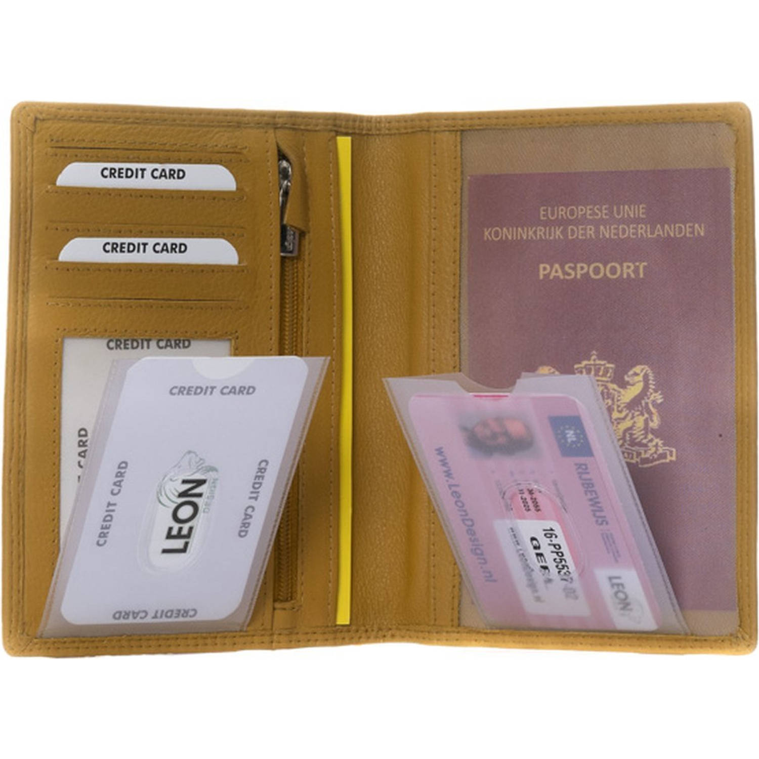 Paspoort hoesje Klein Leer Mosterdgeel-Okergeel