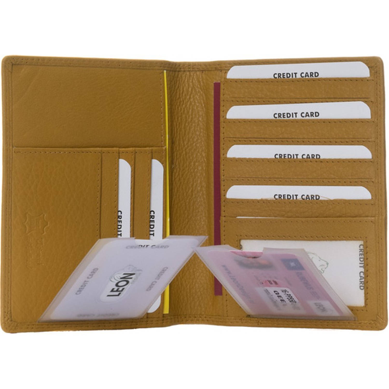 Paspoort hoesje Compact Leer Mosterdgeel-Okergeel