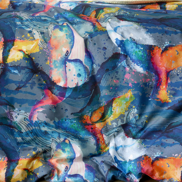 De Witte Lietaer Dekbedovertrek, Whales Deep Blue - 140 x 220 cm + 60 x 70 cm - Katoen Perkal