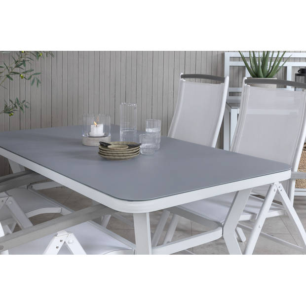 Virya tuinmeubelset tafel 90x160cm en 4 stoel 5posalu Albany wit, grijs.