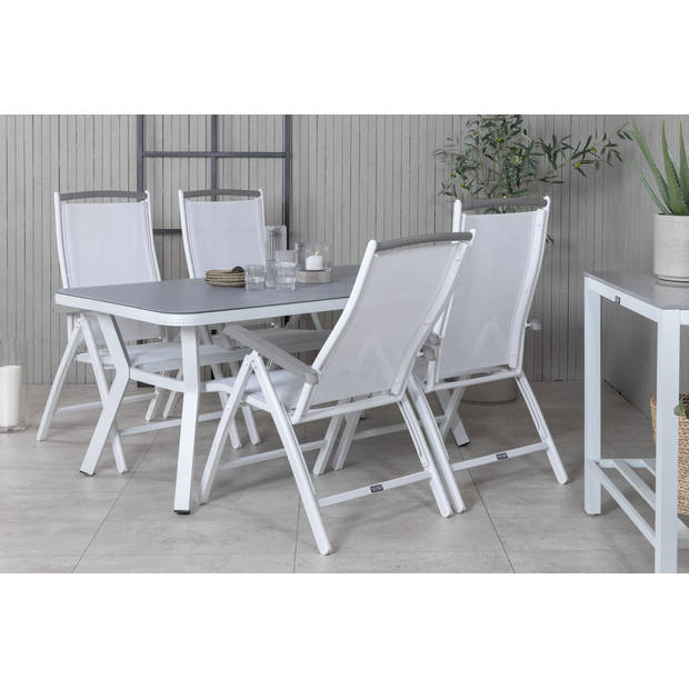 Virya tuinmeubelset tafel 90x160cm en 4 stoel 5posalu Albany wit, grijs.