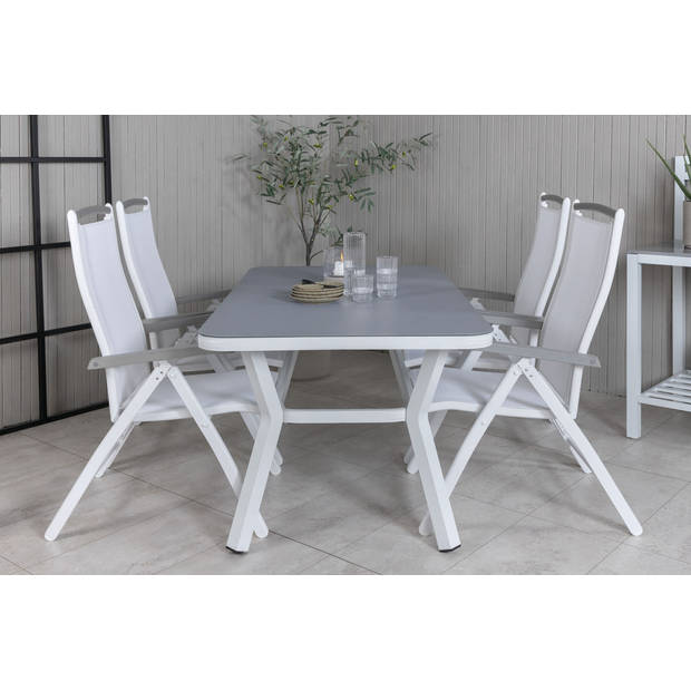 Virya tuinmeubelset tafel 90x160cm en 4 stoel 5posalu Albany wit, grijs.