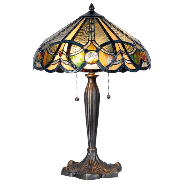 HAES DECO - Tiffany Tafellamp Beige, Groen Ø 41x61 cm Fitting E27 / Lamp max 2x60W