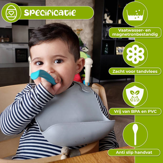 HI NATURE™ 4X Baby lepeltjes BPA vrij - Babylepel siliconen - Lepels voor Leren Eten met Bestek