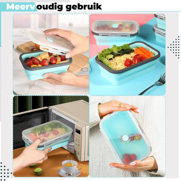 HI NATURE™ Vershoudbakjes set 4 stuks - Bewaarbakjes opvouwbaar - Lunchbox set - BPA Vrij Siliconen Voedselcontainer